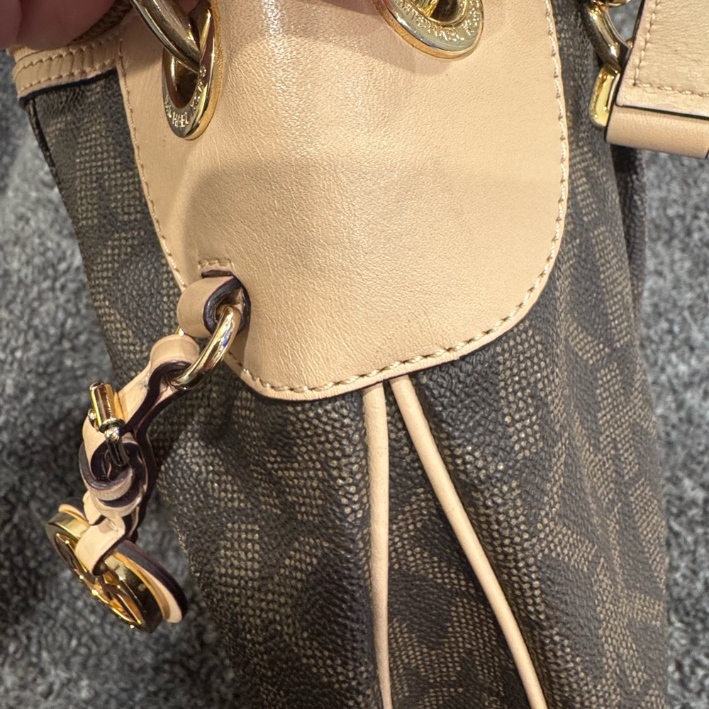 Michael Kors Brown and Tan Shoulder Bag with Monogram Print - Picture 2 of 9